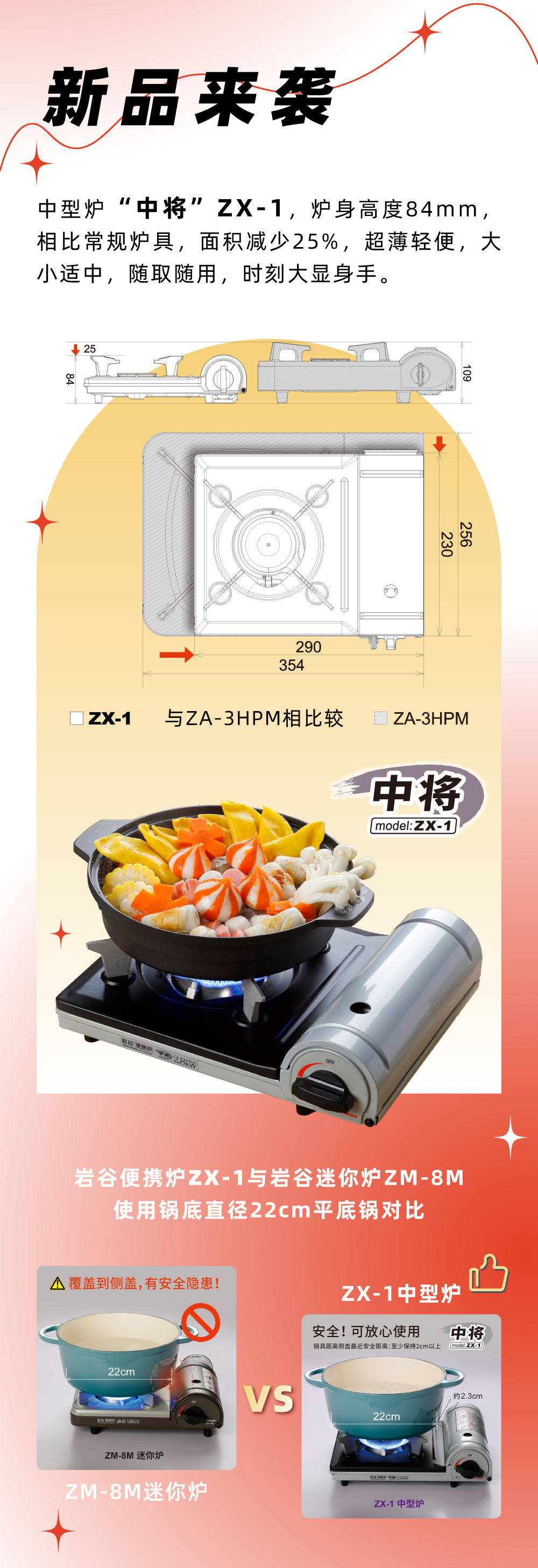 开云网页版登录入口便携炉ZX-1，炉身高度84mm，相比常规炉具，面积减少25%，
超薄轻便，大小适中，随取随用，时刻大显身手。